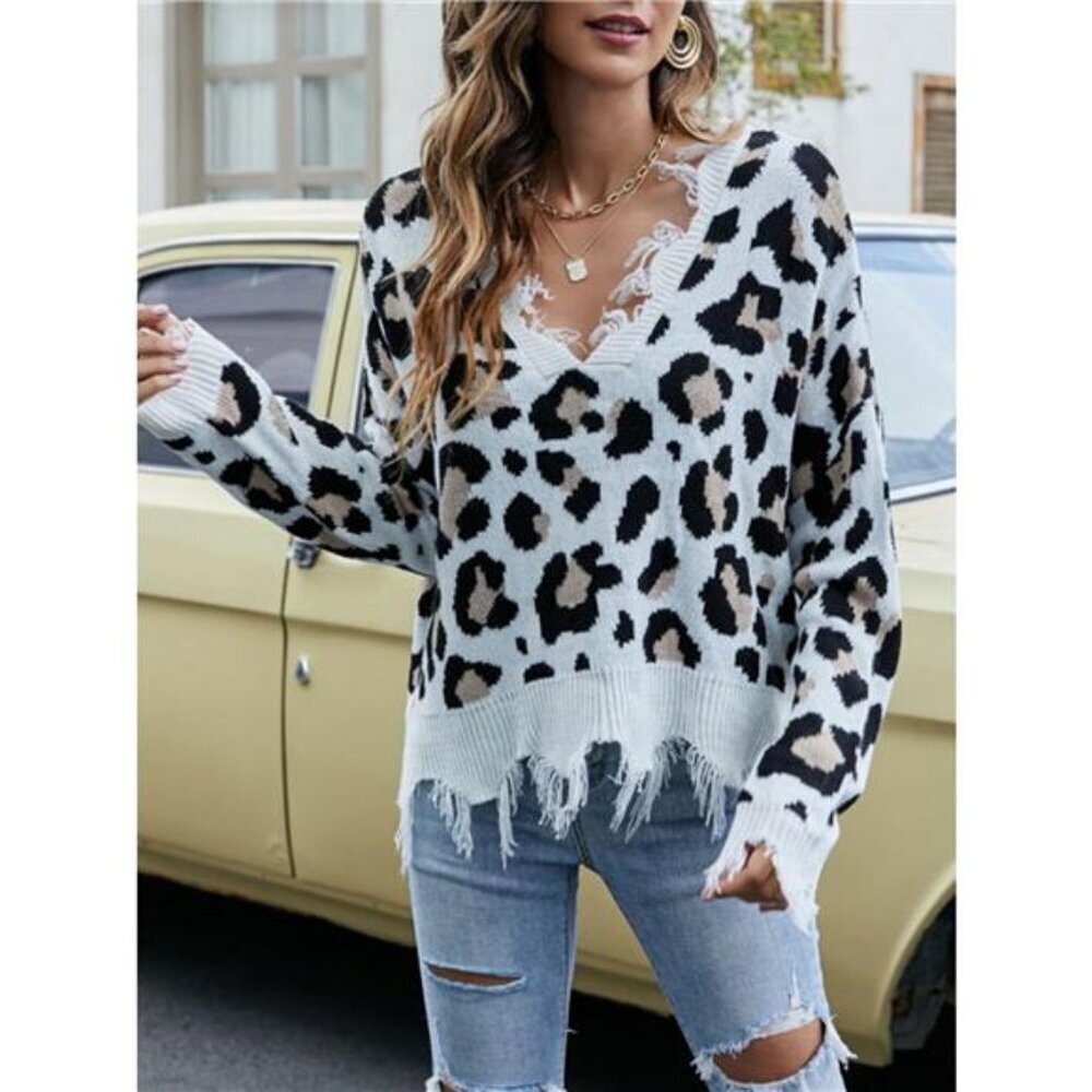 Frayed Hem Long Sleeve Sweater